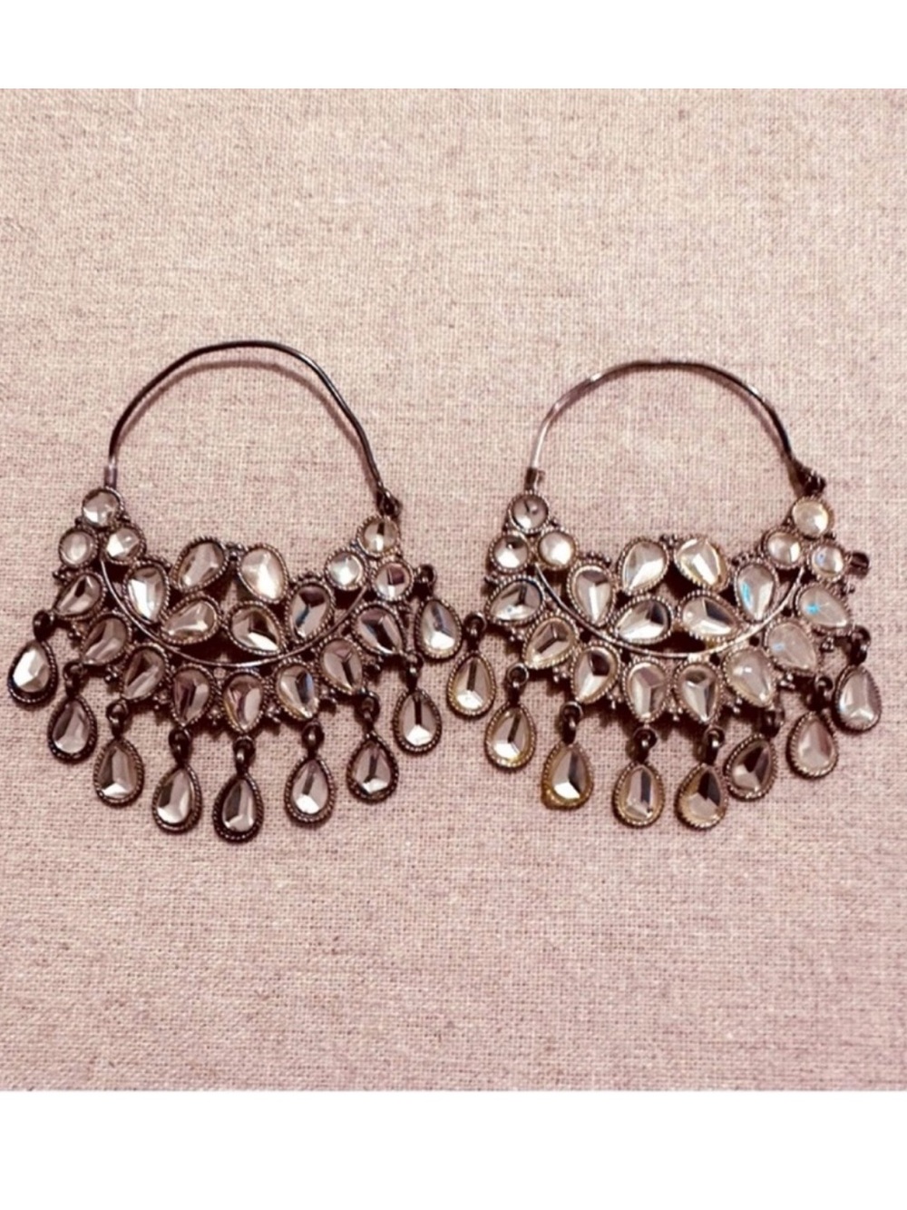 Kundan Silver Hoops